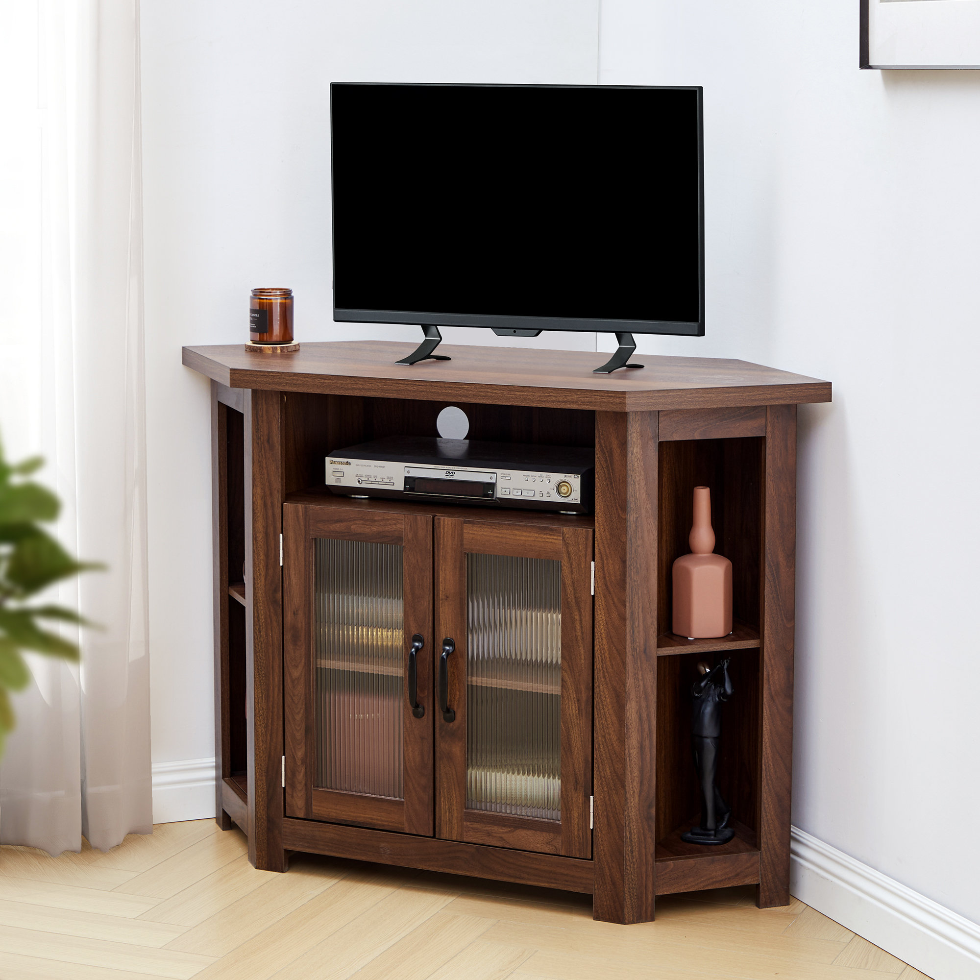 Red Barrel Studio® Cenzi 44.09'' W Corner TV Stand with Storage